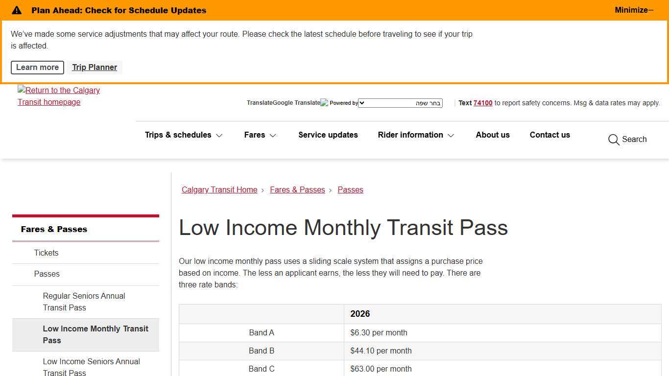 Low Income Monthly Transit Pass